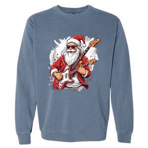 Christmas Heavy Metal Rock And Roll Electric Guitar Xmas Santa Gift Garment-Dyed Sweatshirt