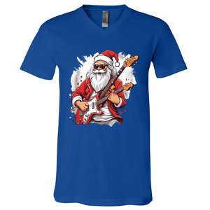 Christmas Heavy Metal Rock And Roll Electric Guitar Xmas Santa Gift V-Neck T-Shirt