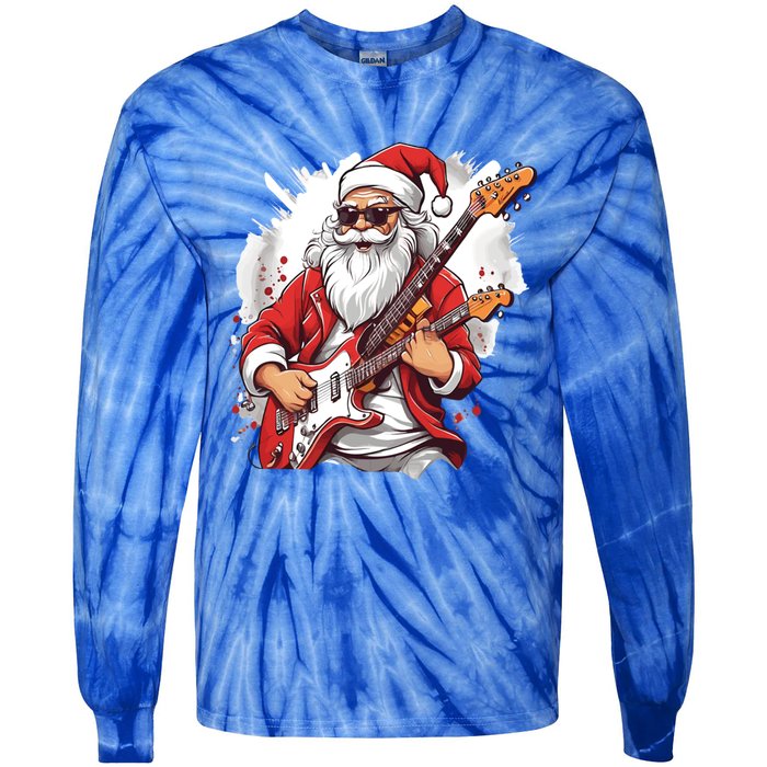 Christmas Heavy Metal Rock And Roll Electric Guitar Xmas Santa Gift Tie-Dye Long Sleeve Shirt