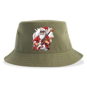 Christmas Heavy Metal Rock And Roll Electric Guitar Xmas Santa Gift Sustainable Bucket Hat