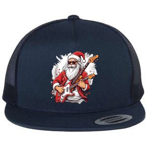 Christmas Heavy Metal Rock And Roll Electric Guitar Xmas Santa Gift Flat Bill Trucker Hat