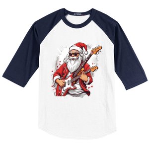 Christmas Heavy Metal Rock And Roll Electric Guitar Xmas Santa Gift Baseball Sleeve Shirt