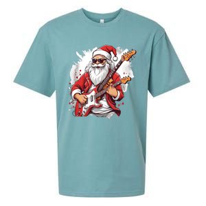 Christmas Heavy Metal Rock And Roll Electric Guitar Xmas Santa Gift Sueded Cloud Jersey T-Shirt