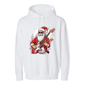 Christmas Heavy Metal Rock And Roll Electric Guitar Xmas Santa Gift Garment-Dyed Fleece Hoodie