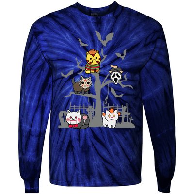 Cat Horror Movies Lazy Halloween Costume For Feline Lovers Tie-Dye Long Sleeve Shirt