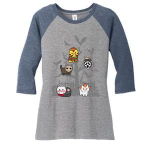 Cat Horror Movies Lazy Halloween Costume For Feline Lovers Women's Tri-Blend 3/4-Sleeve Raglan Shirt