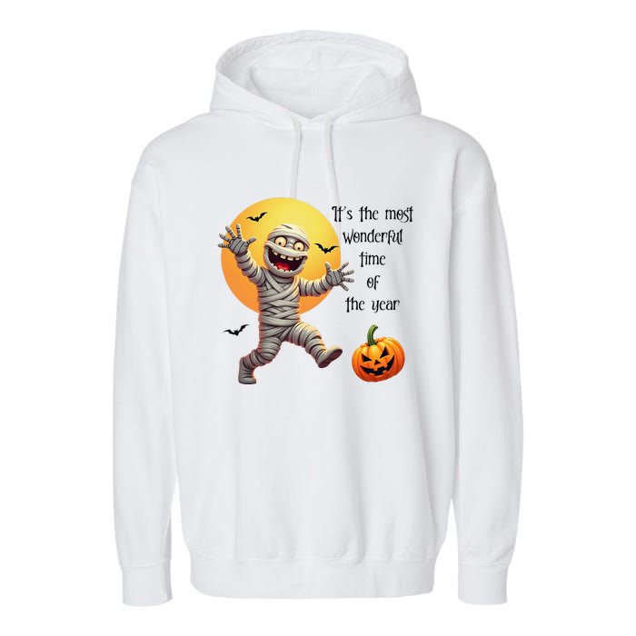 Cute Halloween Mummy Most Wonderful Time Of The Year Garment-Dyed Fleece Hoodie