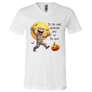 Cute Halloween Mummy Most Wonderful Time Of The Year V-Neck T-Shirt