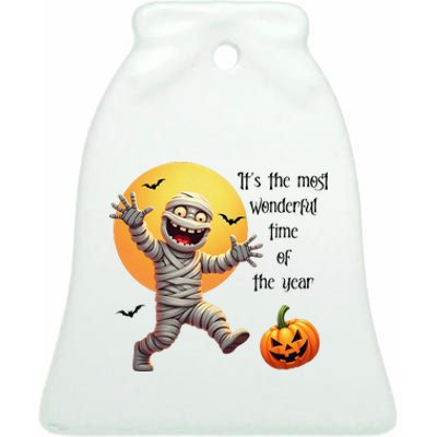 Cute Halloween Mummy Most Wonderful Time Of The Year Ceramic Bell Ornament