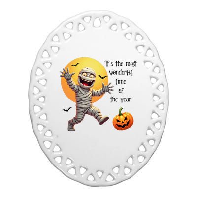 Cute Halloween Mummy Most Wonderful Time Of The Year Ceramic Oval Ornament