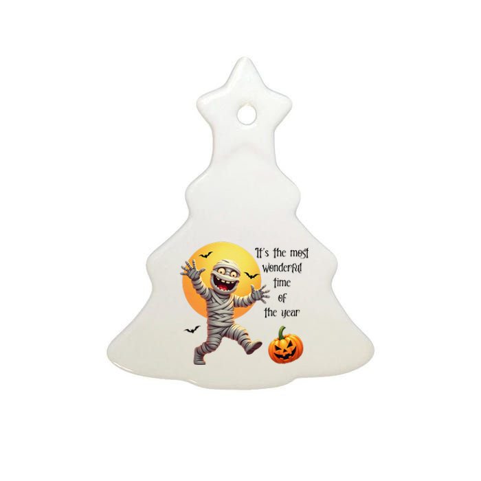 Cute Halloween Mummy Most Wonderful Time Of The Year Ceramic Tree Ornament