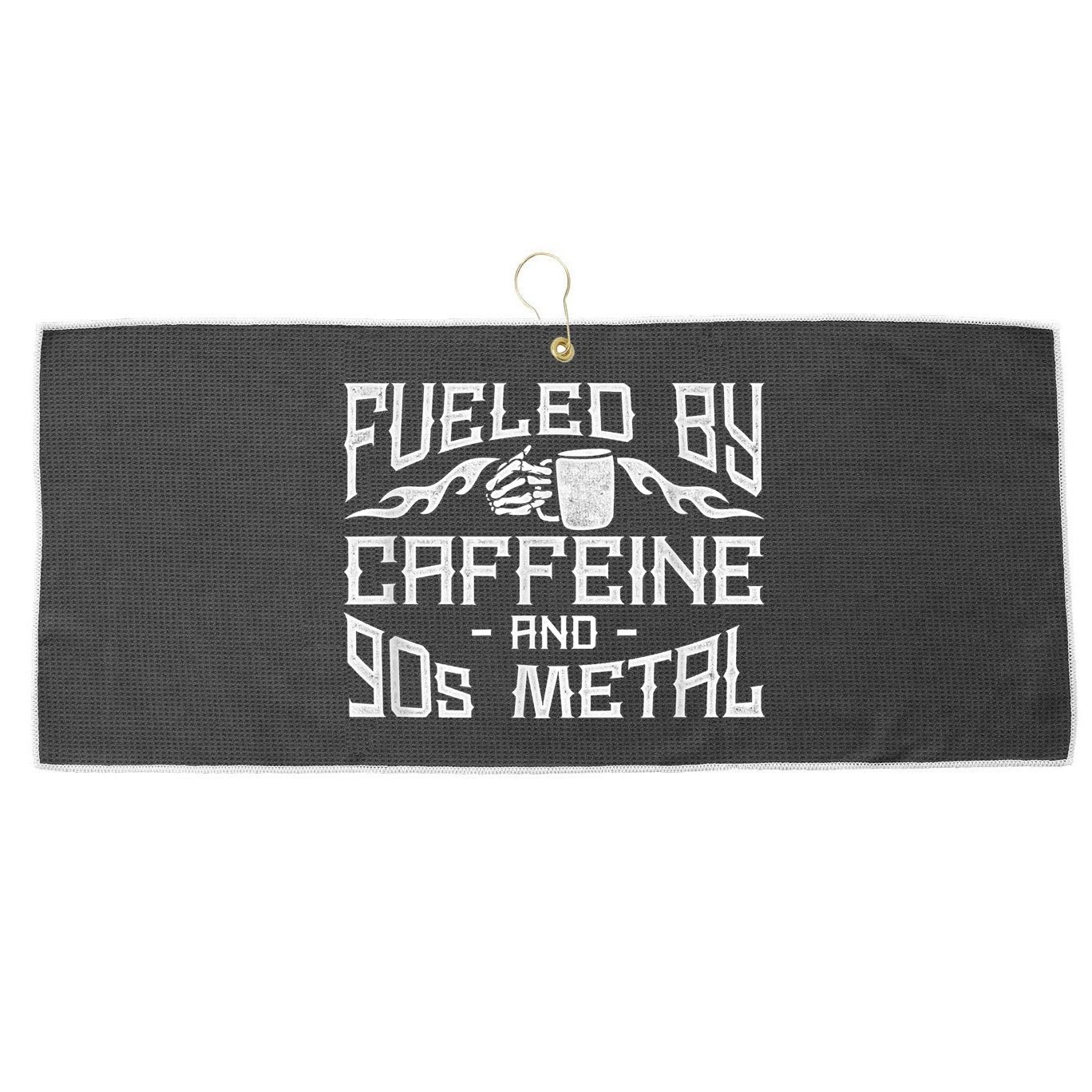 Coffee Heavy Metal Fueled By Caffeine And 90s Metal Large Microfiber Waffle Golf Towel
