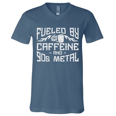 Coffee Heavy Metal Fueled By Caffeine And 90s Metal V-Neck T-Shirt