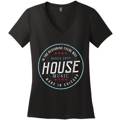 Chicago House Music Vintage Dj Edm Women's V-Neck T-Shirt