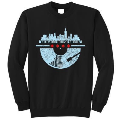 Chicago House Music Vintage Vinyl Dj Raver Flag Skyline Gift Sweatshirt