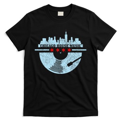 Chicago House Music Vintage Vinyl Dj Raver Flag Skyline Gift T-Shirt