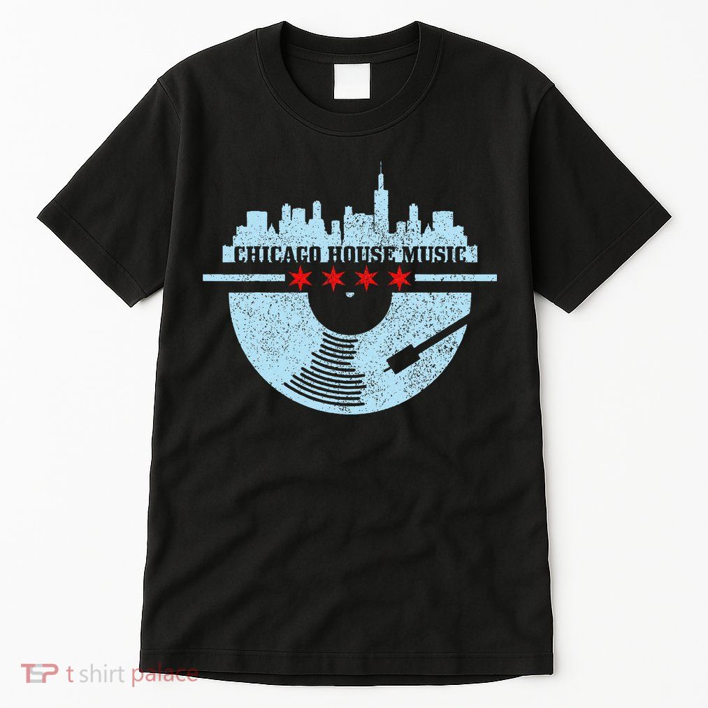 Chicago House Music Vintage Vinyl Dj Raver Flag Skyline Gift Tall T-Shirt