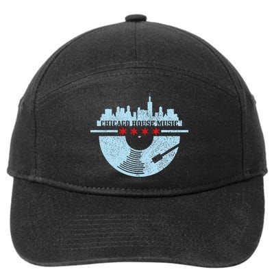 Chicago House Music Vintage Vinyl Dj Raver Flag Skyline Gift 7-Panel Snapback Hat