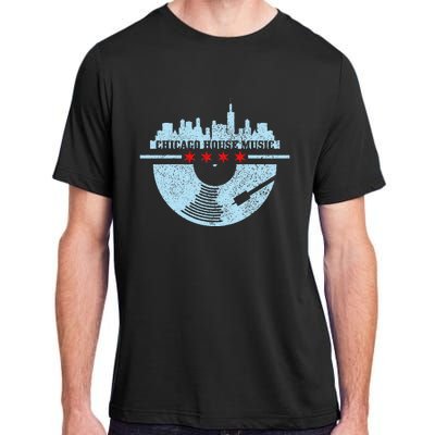 Chicago House Music Vintage Vinyl Dj Raver Flag Skyline Gift Adult ChromaSoft Performance T-Shirt