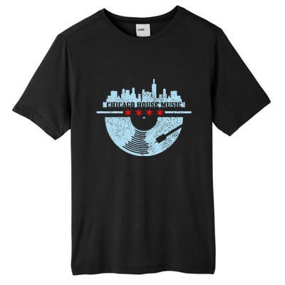 Chicago House Music Vintage Vinyl Dj Raver Flag Skyline Gift Tall Fusion ChromaSoft Performance T-Shirt