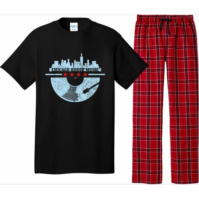 Chicago House Music Vintage Vinyl Dj Raver Flag Skyline Gift Pajama Set