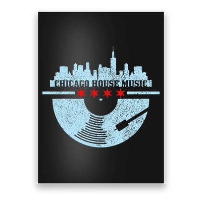 Chicago House Music Vintage Vinyl Dj Raver Flag Skyline Gift Poster