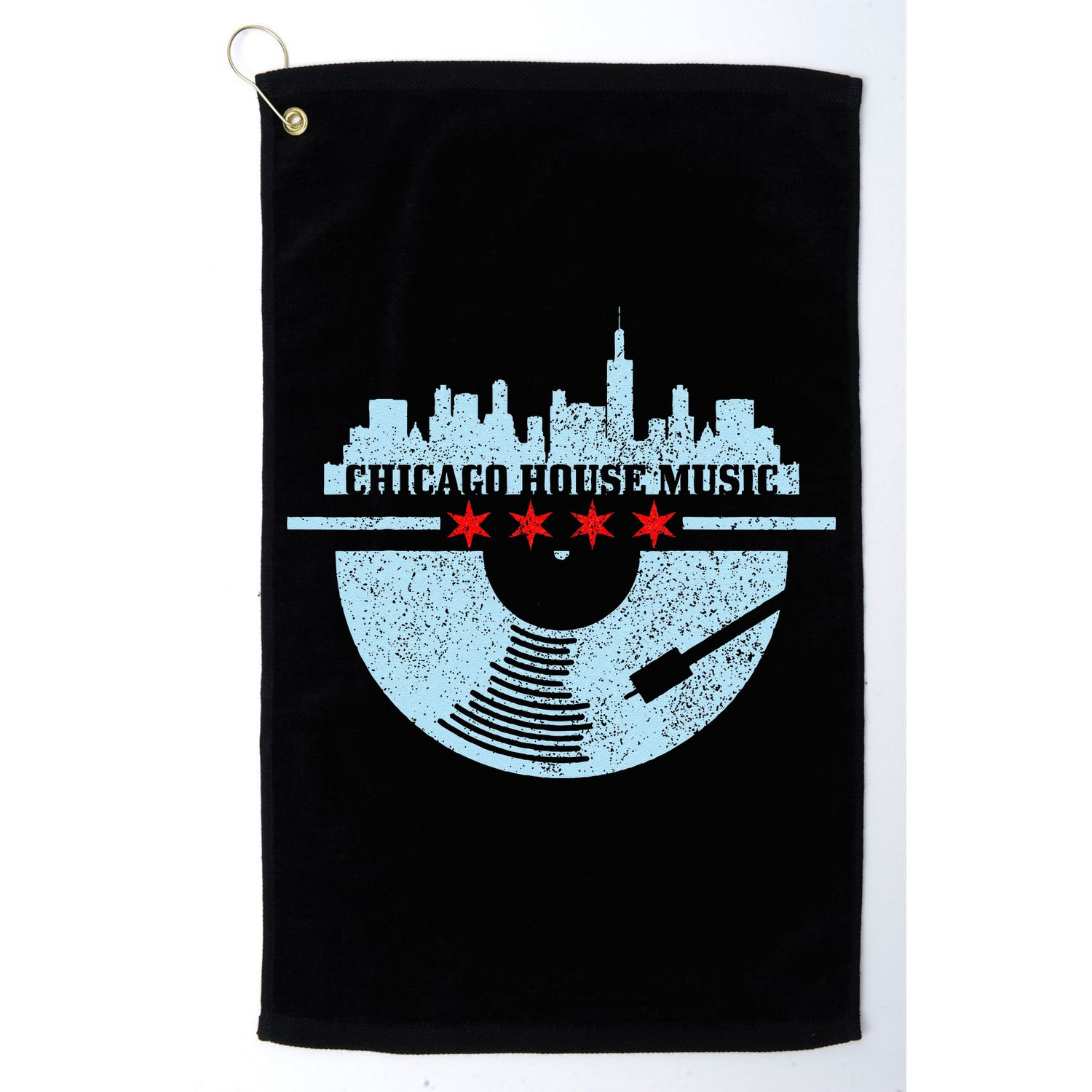 Chicago House Music Vintage Vinyl Dj Raver Flag Skyline Gift Golf Towel