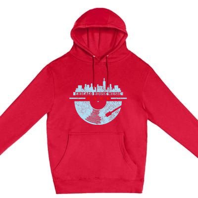 Chicago House Music Vintage Vinyl Dj Raver Flag Skyline Gift Premium Pullover Hoodie