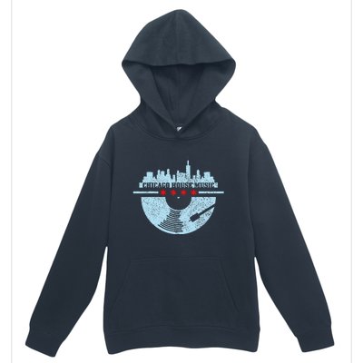 Chicago House Music Vintage Vinyl Dj Raver Flag Skyline Gift Urban Pullover Hoodie