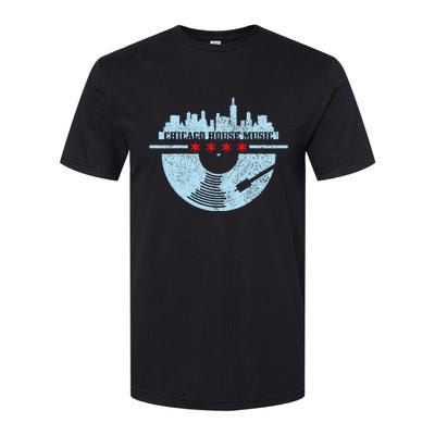 Chicago House Music Vintage Vinyl Dj Raver Flag Skyline Gift Softstyle CVC T-Shirt