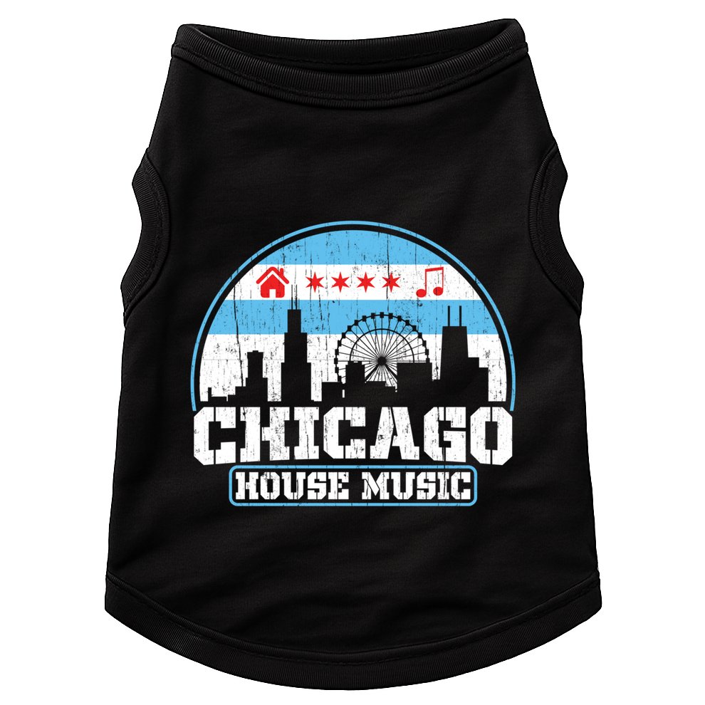 Chicago House Music Vintage Skyline Dj Gift Doggie Tank