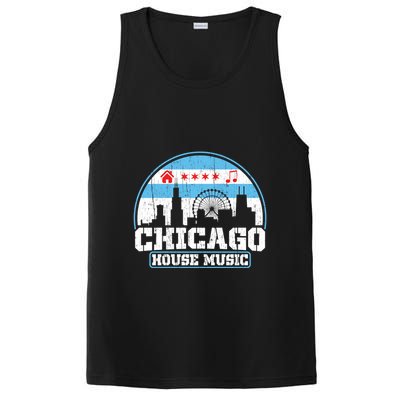 Chicago House Music Vintage Skyline Dj Gift PosiCharge Competitor Tank