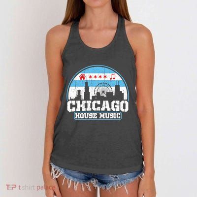 Chicago House Music Vintage Skyline Dj Gift Women's Knotted Racerback Tank