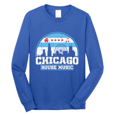 Chicago House Music Vintage Skyline Dj Gift Long Sleeve Shirt
