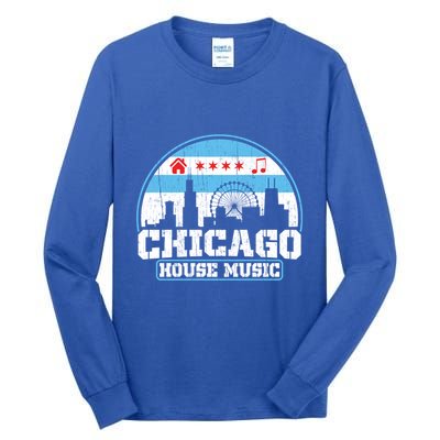Chicago House Music Vintage Skyline Dj Gift Tall Long Sleeve T-Shirt