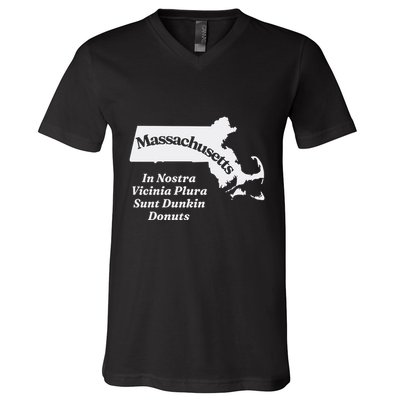 Click Hole Massachusetts In Nostra Vicinia Plura Sunt Dunkin Donuts V-Neck T-Shirt