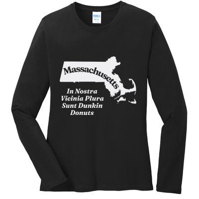 Click Hole Massachusetts In Nostra Vicinia Plura Sunt Dunkin Donuts Ladies Long Sleeve Shirt