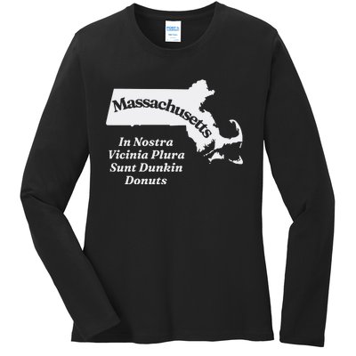 Click Hole Massachusetts In Nostra Vicinia Plura Sunt Dunkin Donuts Ladies Long Sleeve Shirt