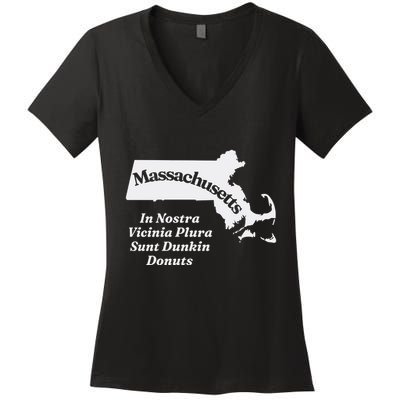 Click Hole Massachusetts In Nostra Vicinia Plura Sunt Dunkin Donuts Women's V-Neck T-Shirt