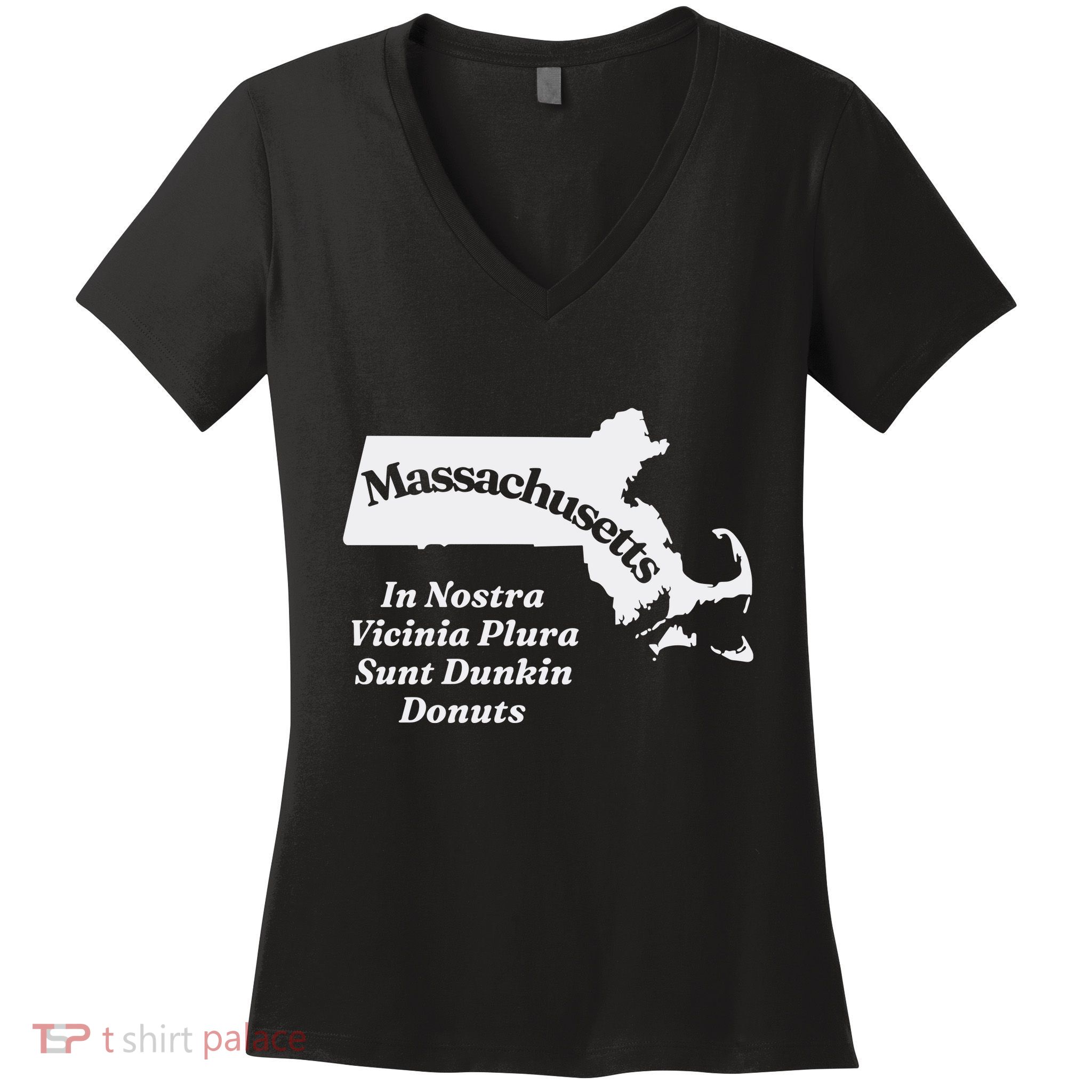 Click Hole Massachusetts In Nostra Vicinia Plura Sunt Dunkin Donuts Women's V-Neck T-Shirt