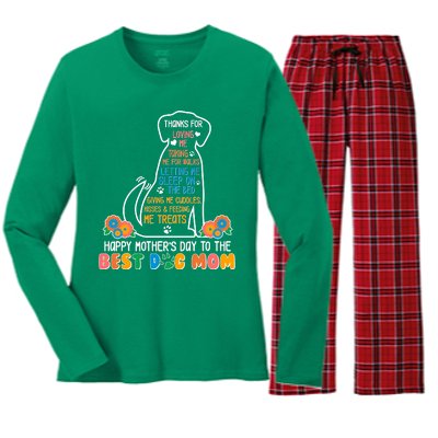 Cute Happy Mother's Day Best Dog Mom Women's Long Sleeve Flannel Pajama Set 