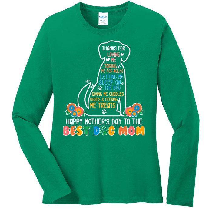 Cute Happy Mother's Day Best Dog Mom Ladies Long Sleeve Shirt