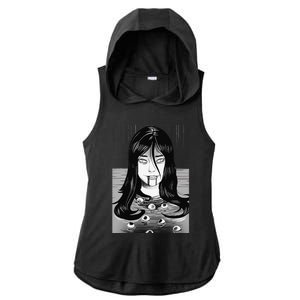 Creepy Horror Manga Anime Woman Eyes Bathtub Halloween Art Ladies PosiCharge Tri-Blend Wicking Draft Hoodie Tank