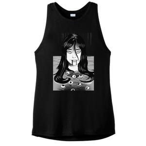 Creepy Horror Manga Anime Woman Eyes Bathtub Halloween Art Ladies PosiCharge Tri-Blend Wicking Tank