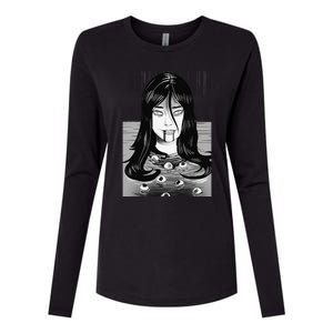 Creepy Horror Manga Anime Woman Eyes Bathtub Halloween Art Womens Cotton Relaxed Long Sleeve T-Shirt