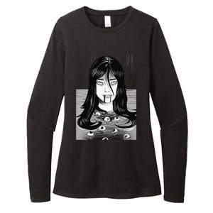 Creepy Horror Manga Anime Woman Eyes Bathtub Halloween Art Womens CVC Long Sleeve Shirt