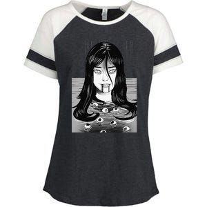 Creepy Horror Manga Anime Woman Eyes Bathtub Halloween Art Enza Ladies Jersey Colorblock Tee