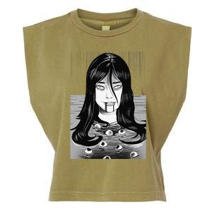 Creepy Horror Manga Anime Woman Eyes Bathtub Halloween Art Garment-Dyed Women's Muscle Tee