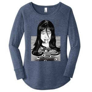 Creepy Horror Manga Anime Woman Eyes Bathtub Halloween Art Women's Perfect Tri Tunic Long Sleeve Shirt