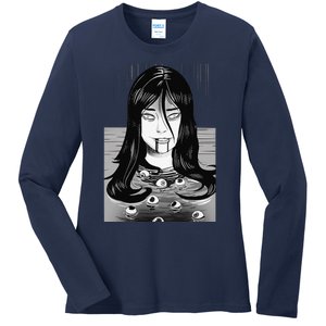 Creepy Horror Manga Anime Woman Eyes Bathtub Halloween Art Ladies Long Sleeve Shirt